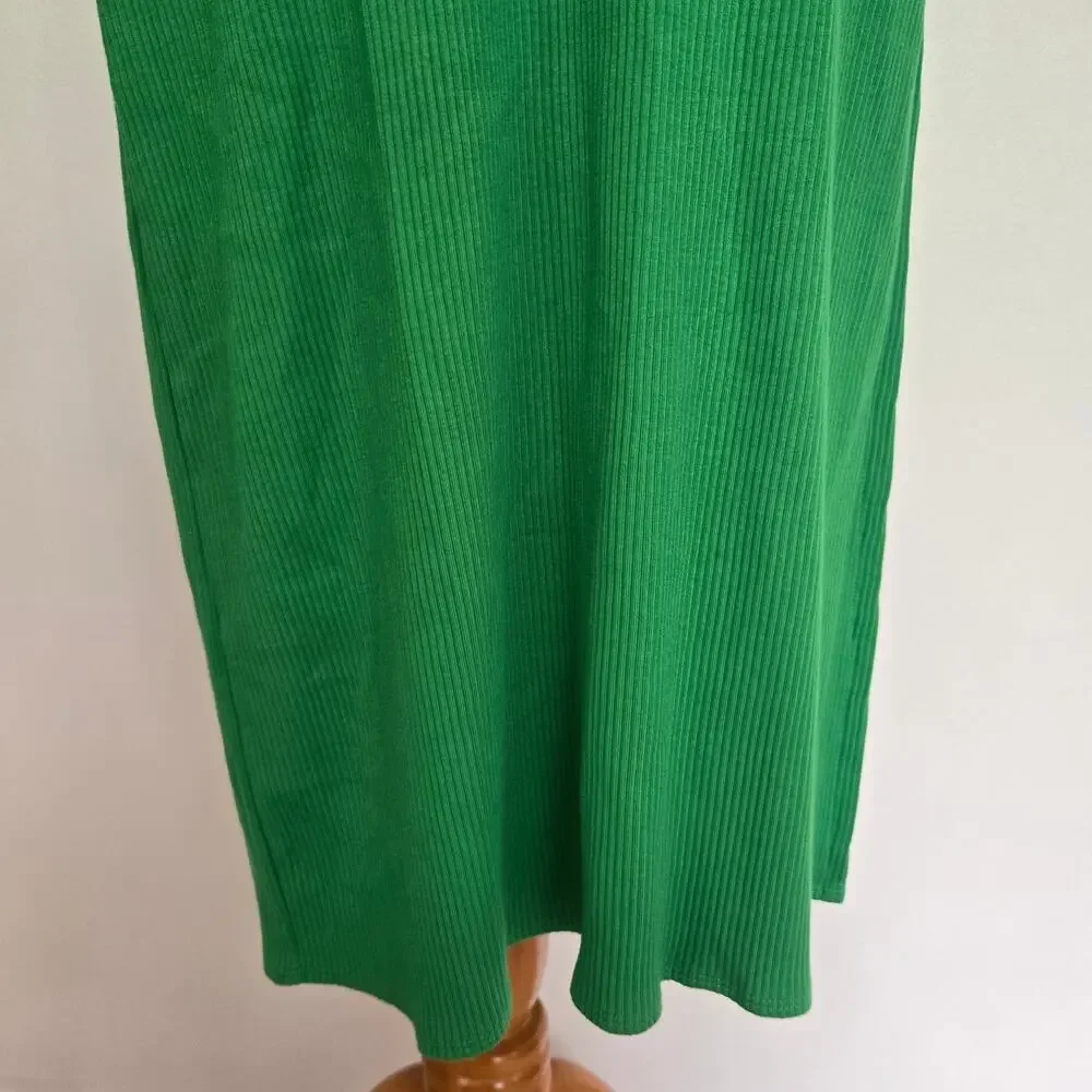J Crew Women Ruched Midi Dress Kelly Green Ribbed Stretch Summer Beach Small